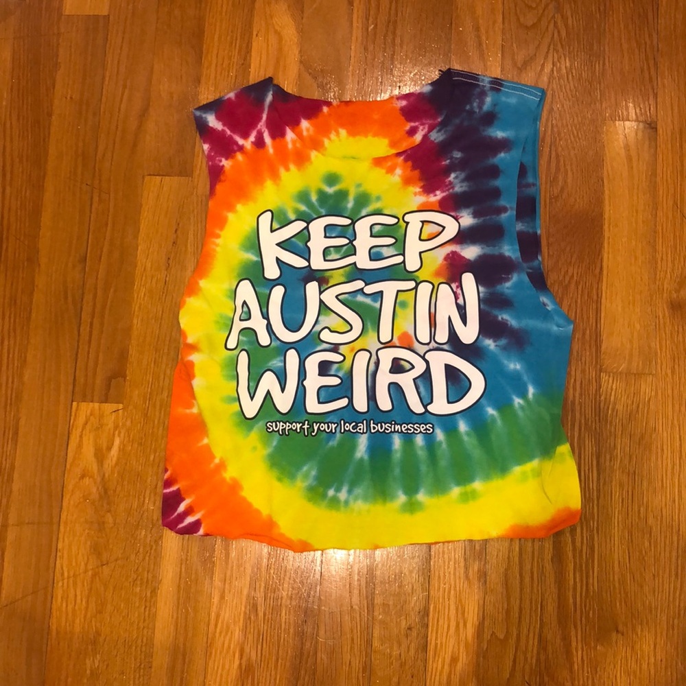 Tie Dye Keep Austin Weird Graphic Tank Sz M